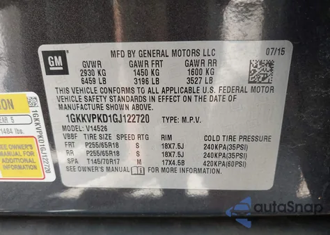 2016 GMC Acadia Sle-2 z USA, uszkodzony, nr VIN 1GKKVPKD1GJ122720